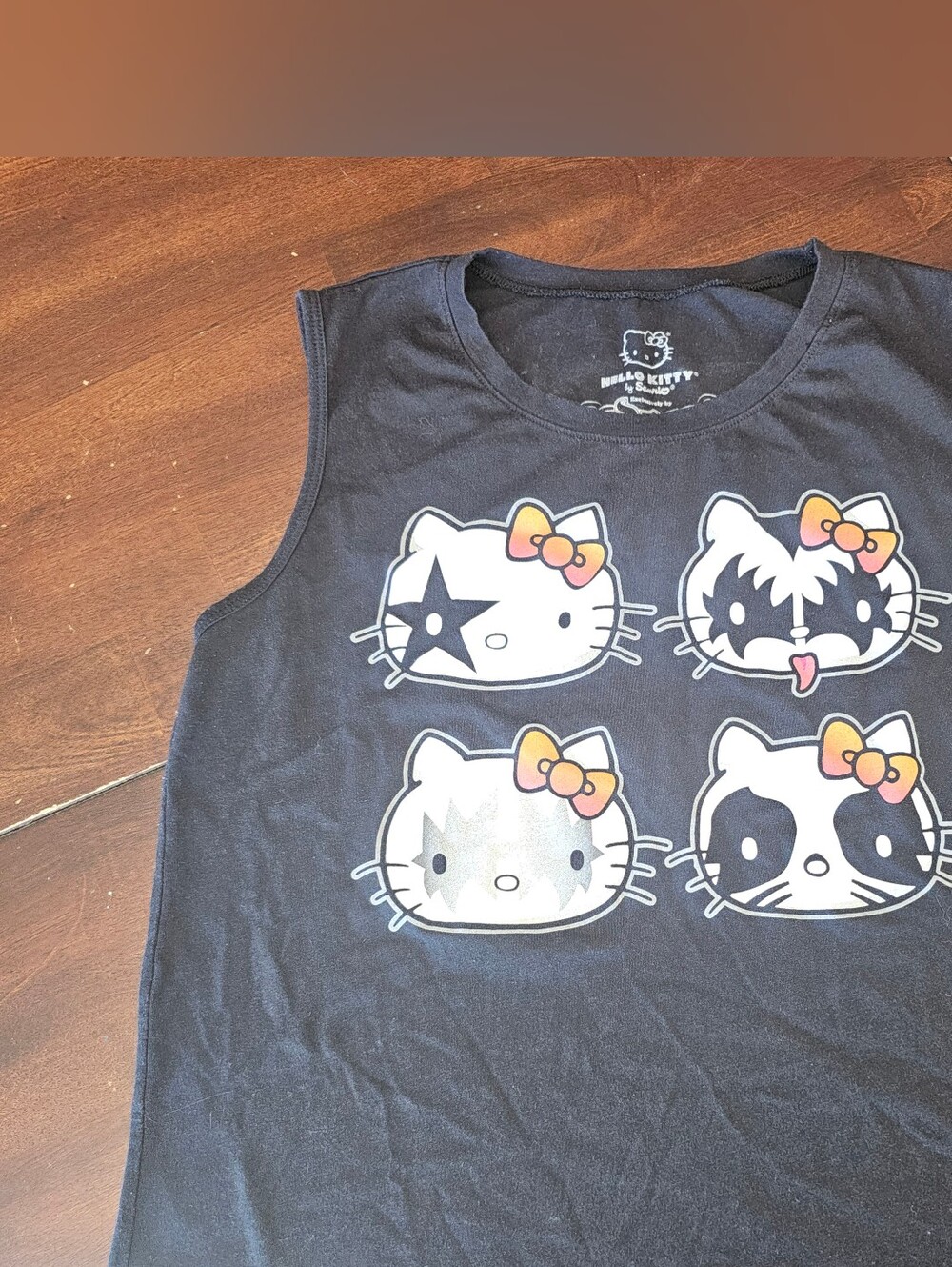 KISS - Hello Kitty Black Tank Top with Orange Bow Graphic